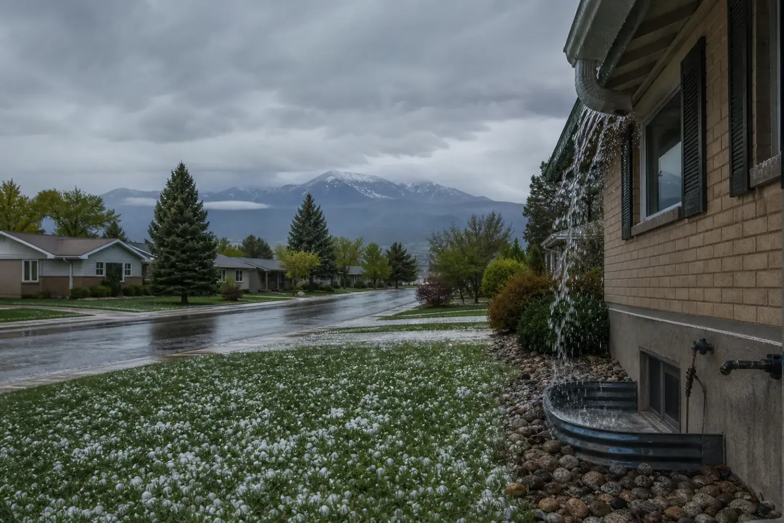 Wet street and ranch roof after a Front Range thunderstorm